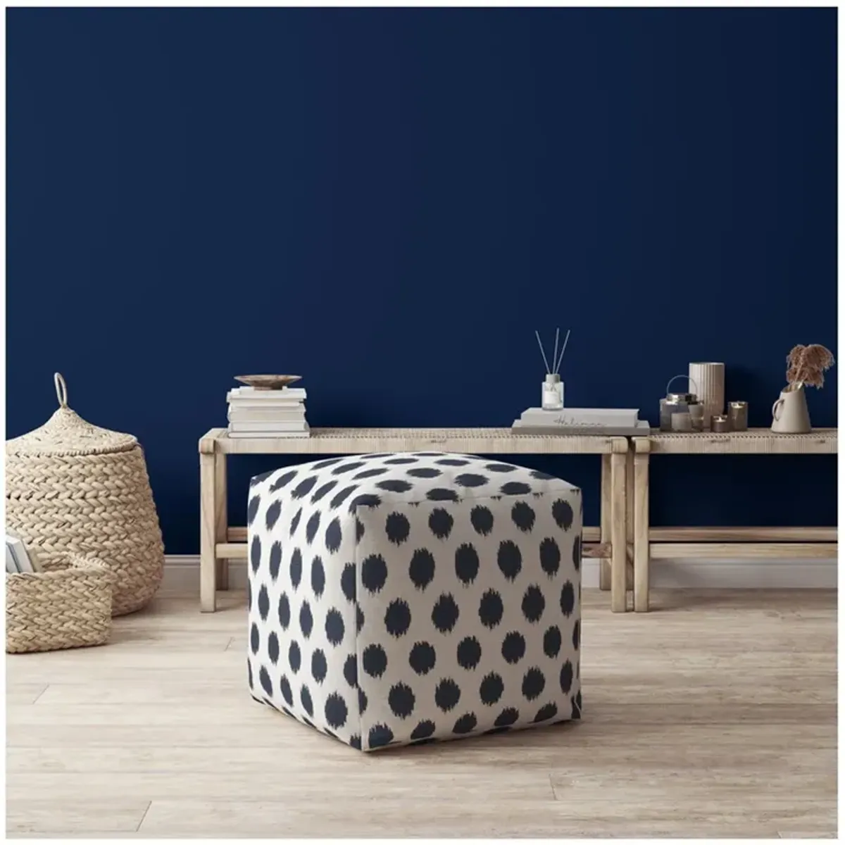 Canvas, Polka Dots Pouf Ottoman - Blue / White