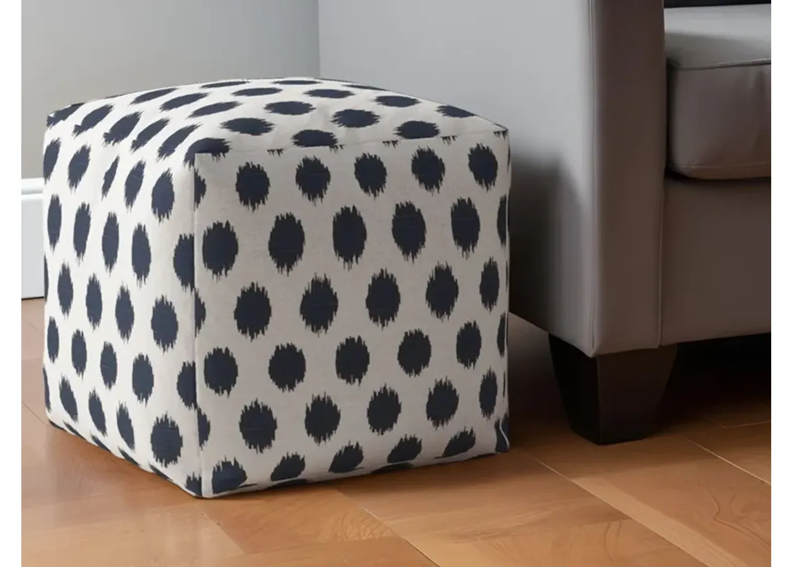 Canvas, Polka Dots Pouf Ottoman - Blue / White