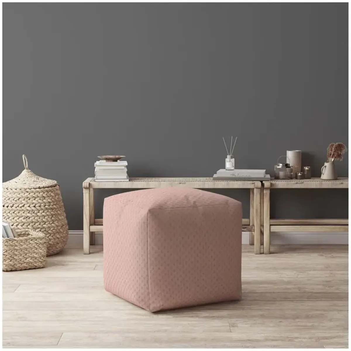 Polyester Pouf Ottoman - Pink