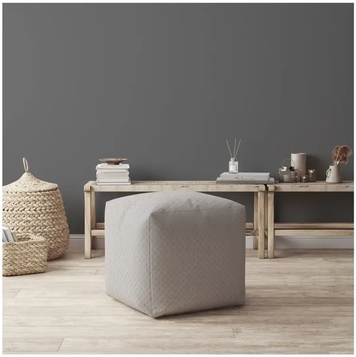 Polyester Pouf Ottoman - Gray