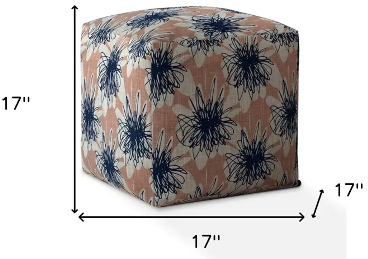 Canvas Floral Pouf Ottoman - Pink / Blue