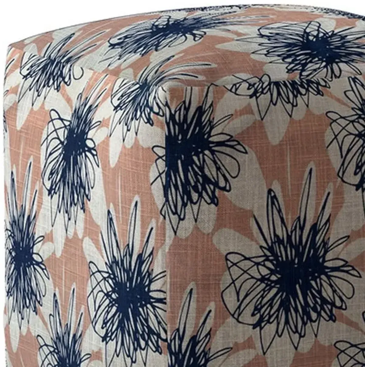 Canvas Floral Pouf Ottoman - Pink / Blue