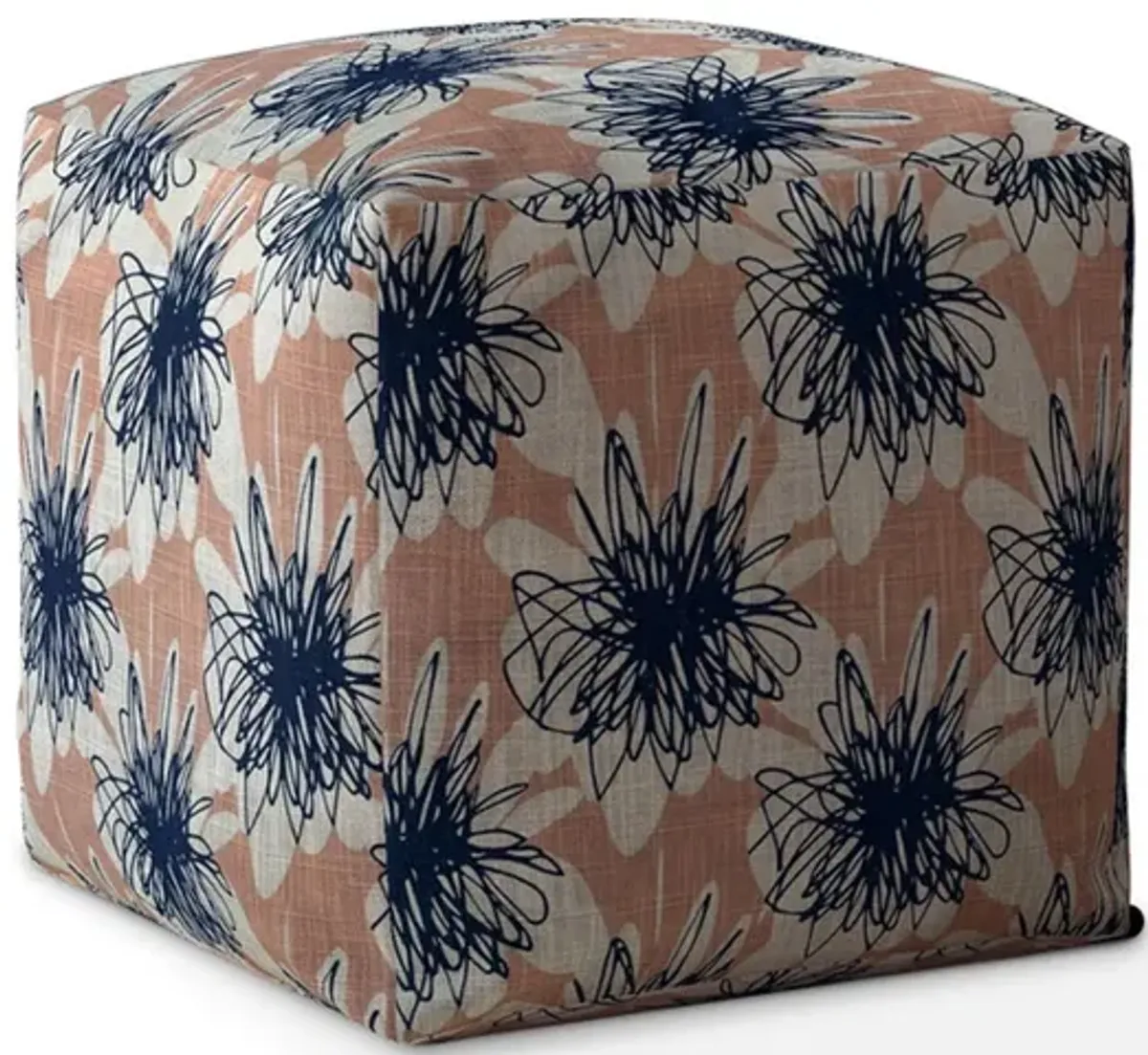 Canvas Floral Pouf Ottoman - Pink / Blue