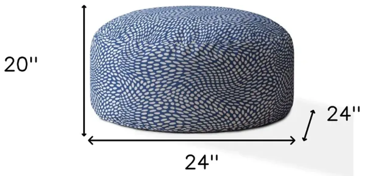 Canvas Round Polka Dots Pouf Ottoman - Blue / White