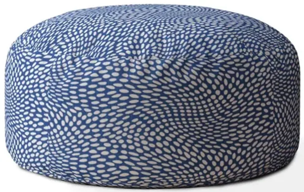 Canvas Round Polka Dots Pouf Ottoman - Blue / White