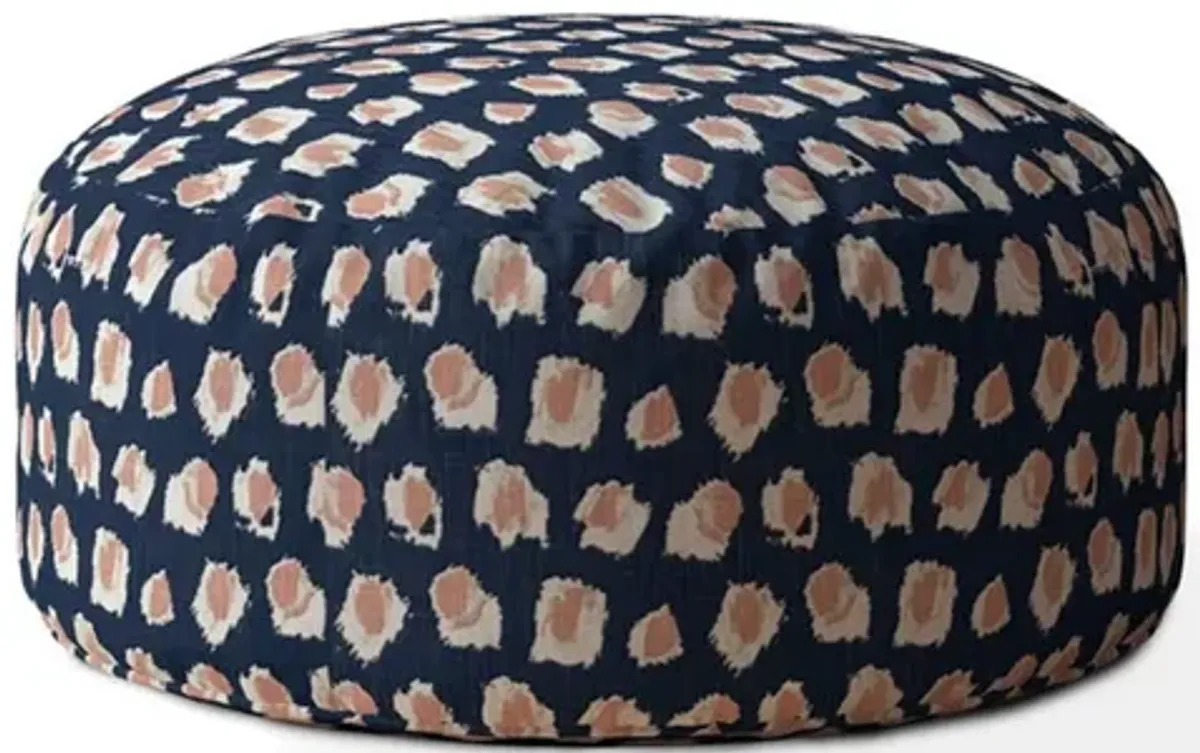 Canvas, Round Abstract Pouf Ottoman - Blue