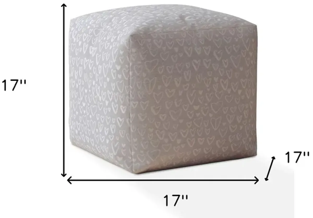 Cotton Floral Pouf Ottoman - Gray