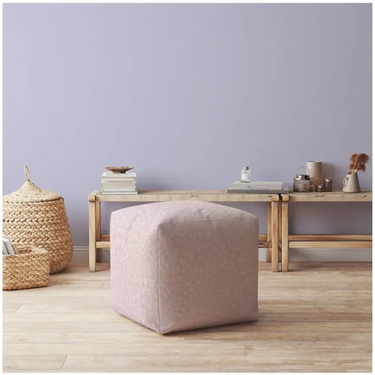 Cotton Floral Pouf Ottoman - Pink