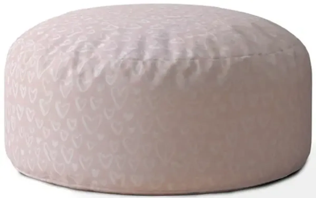 Cotton Round Floral Pouf Ottoman - Pink