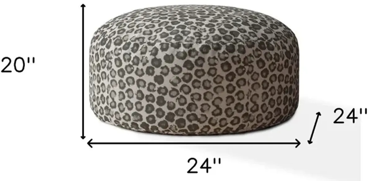 Cotton Round, Floral Pouf Ottoman - Beige