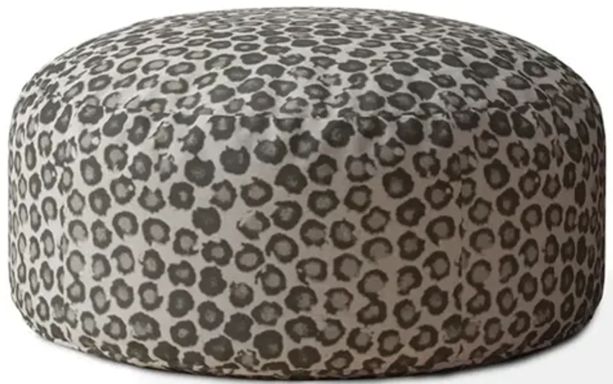 Cotton Round, Floral Pouf Ottoman - Beige