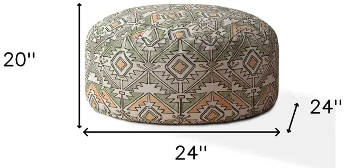 Cotton Round Damask Pouf Ottoman - Orange