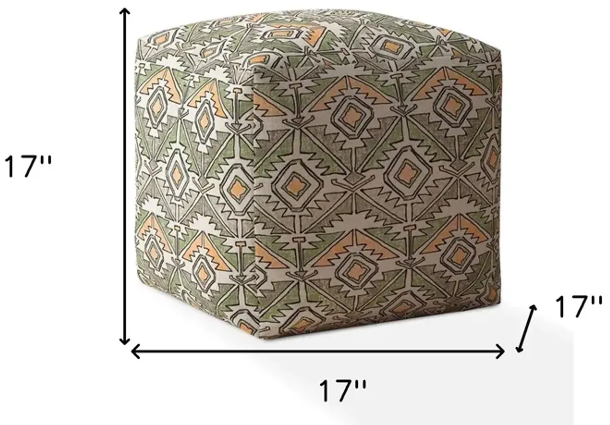 Cotton Damask Pouf Ottoman - Orange