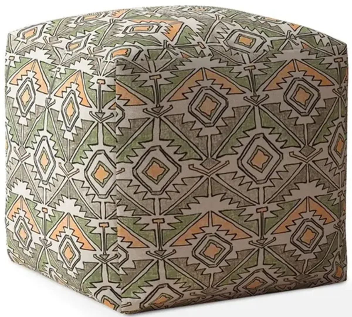 Cotton Damask Pouf Ottoman - Orange