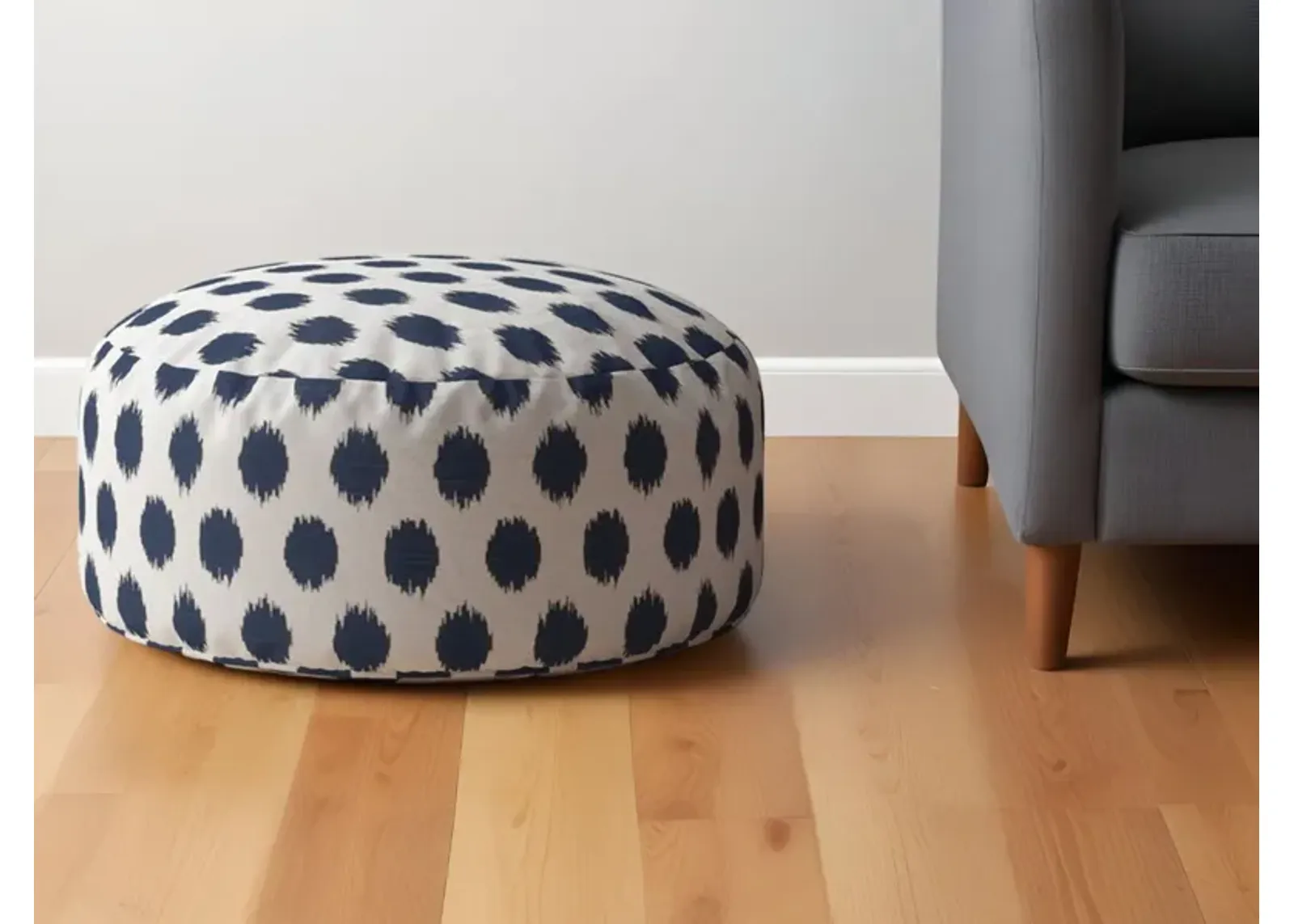 Canvas, Round Polka Dots Pouf Ottoman - Blue / White