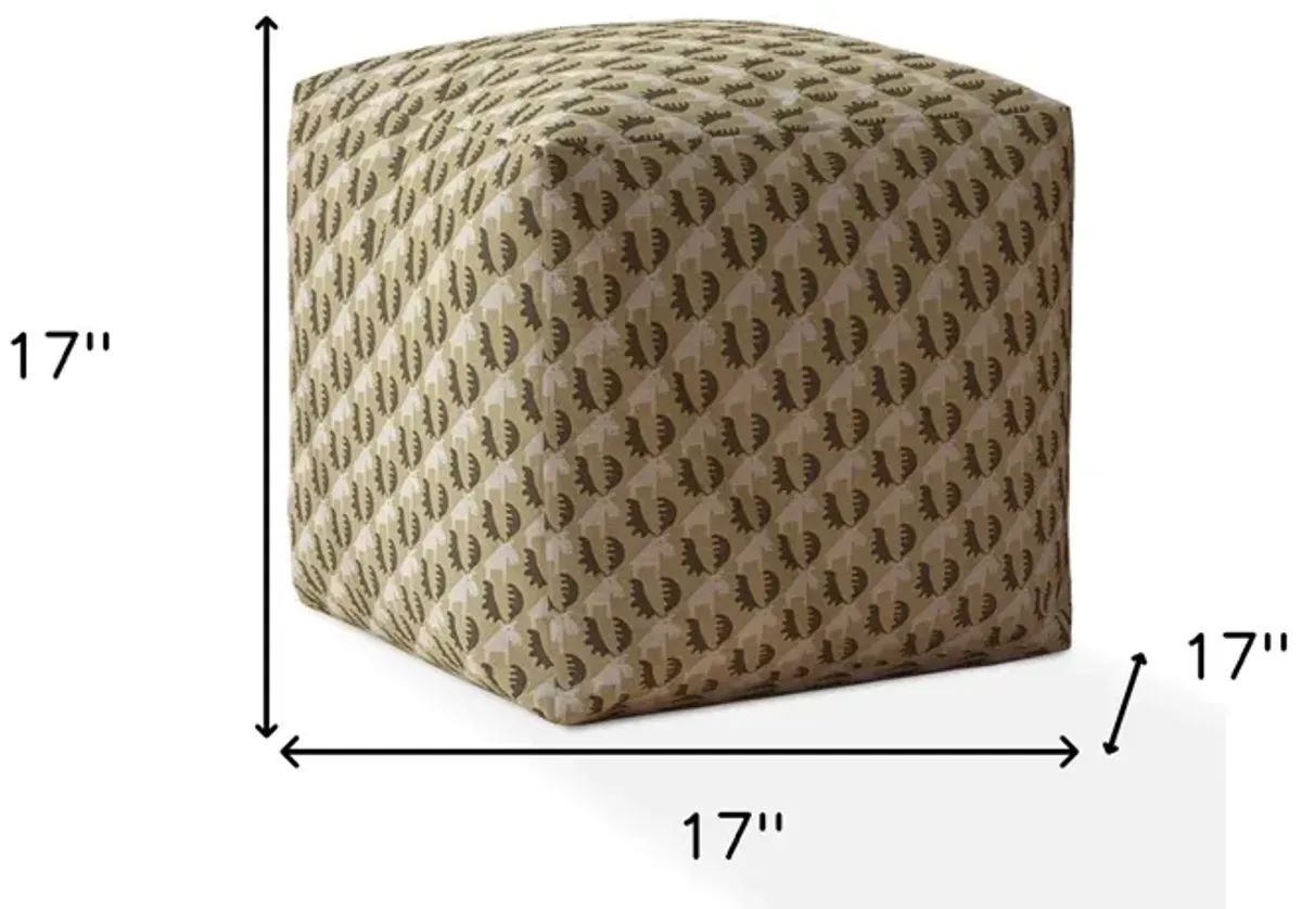 Cotton Animal Print Pouf Ottoman - Beige