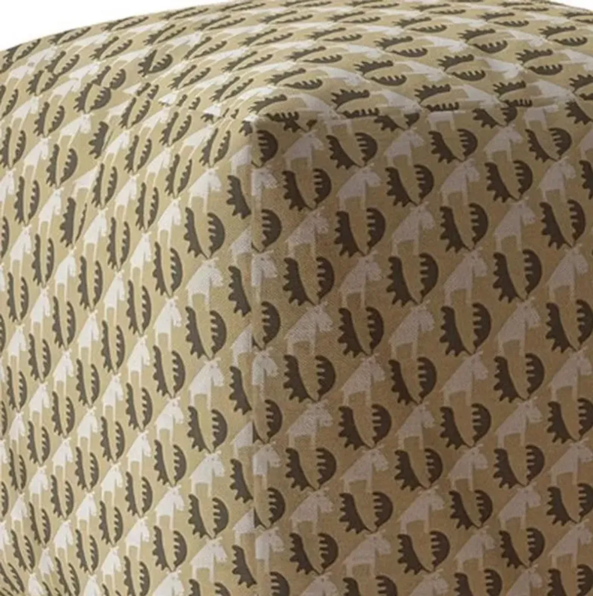 Cotton Animal Print Pouf Ottoman - Beige