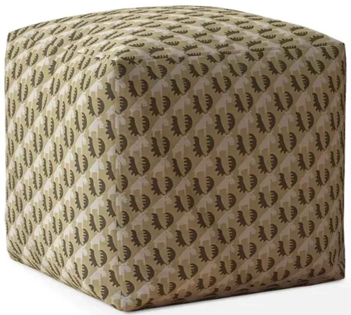 Cotton Animal Print Pouf Ottoman - Beige