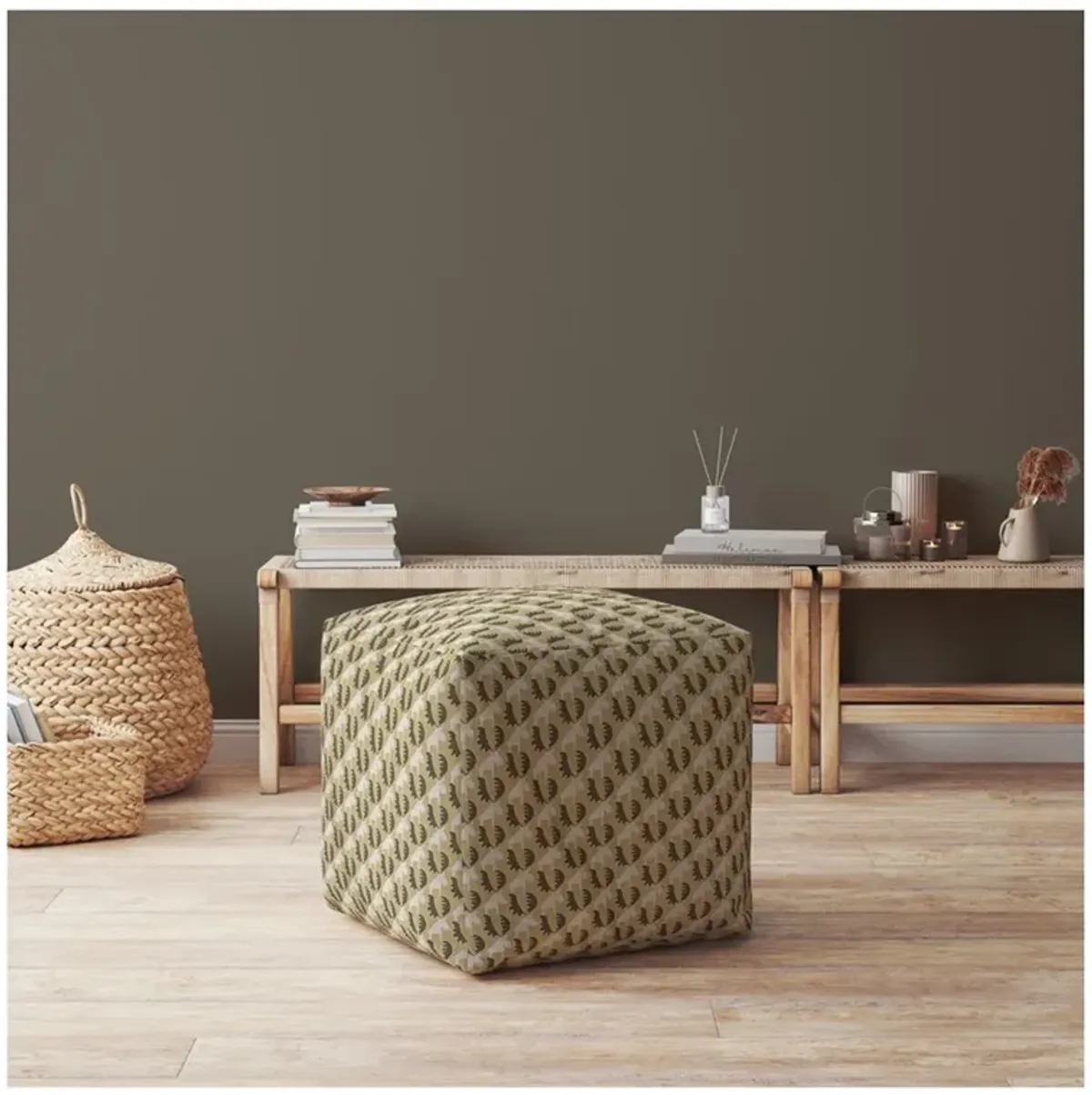 Cotton Animal Print Pouf Ottoman - Beige