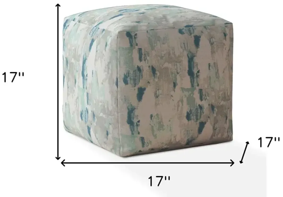 Canvas Abstract Pouf Ottoman - Blue / White