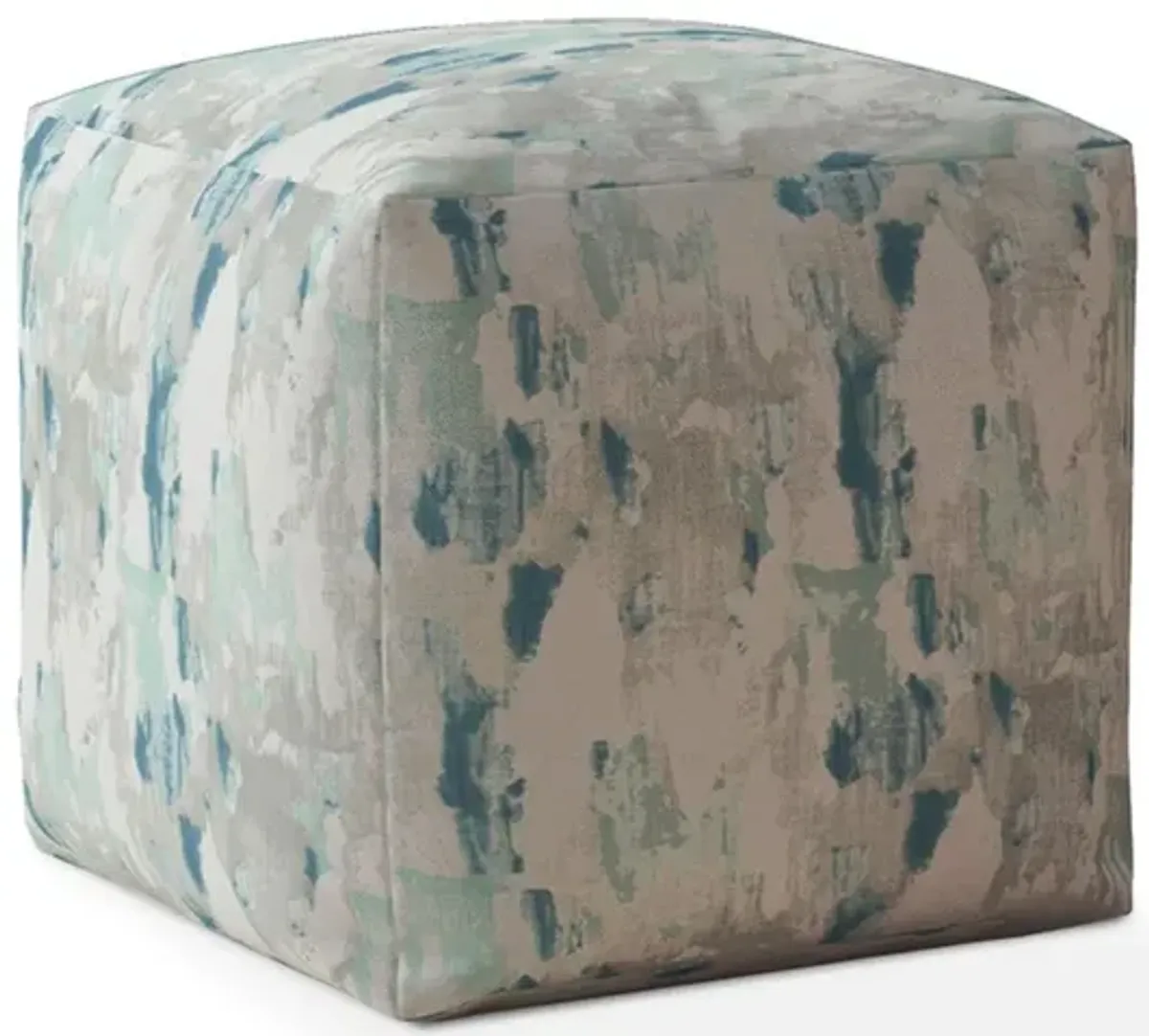 Canvas Abstract Pouf Ottoman - Blue / White