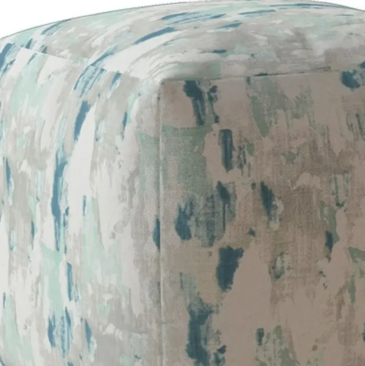 Canvas Abstract Pouf Ottoman - Blue / White