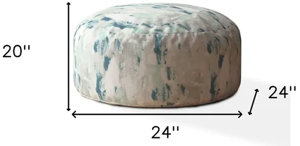 Canvas, Round Abstract Pouf Ottoman - Blue / White