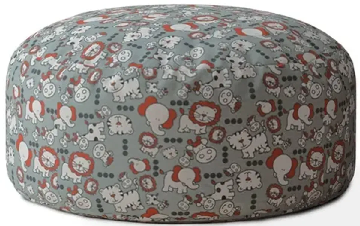 Cotton Round Animal Print Pouf Ottoman - Gray / White