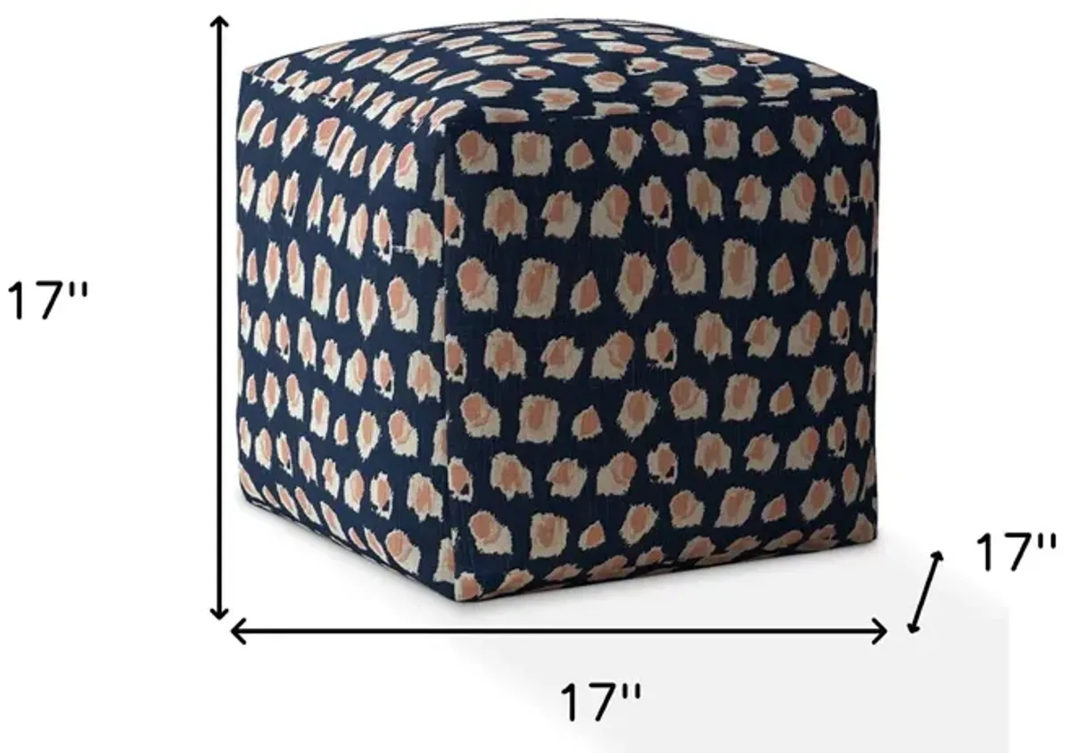 Canvas Abstract Pouf Ottoman - Blue