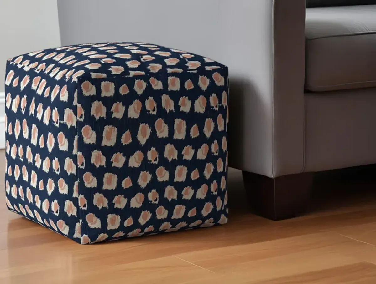 Canvas Abstract Pouf Ottoman - Blue