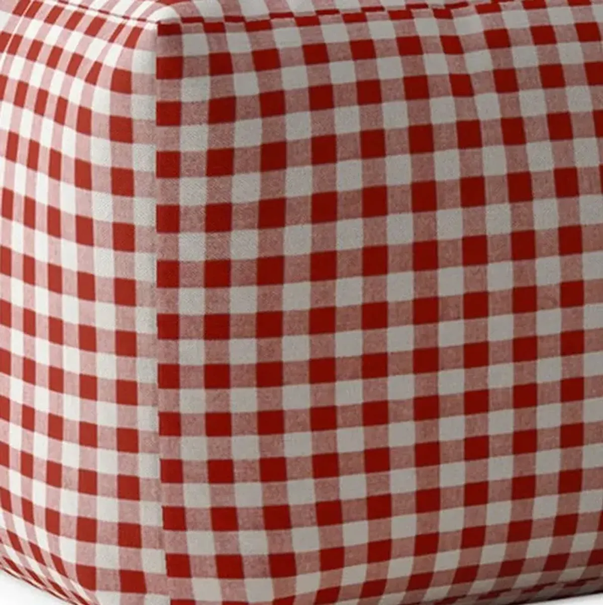 Cotton Gingham Pouf Ottoman - Red / White