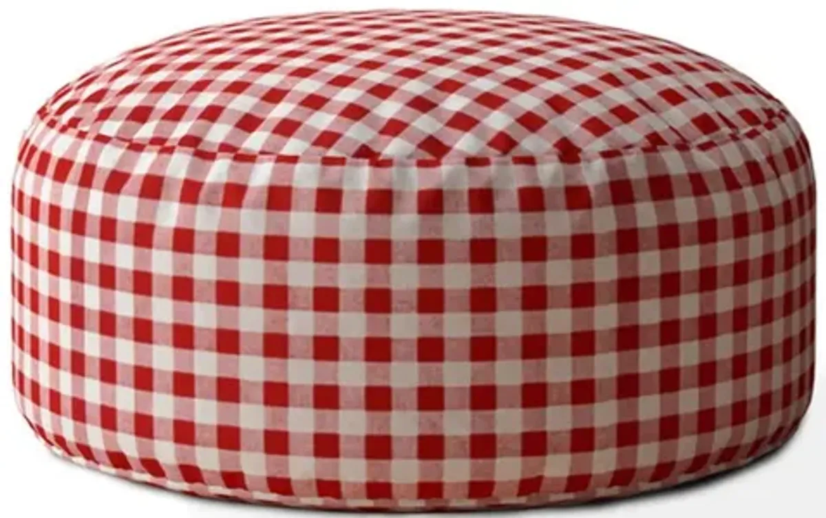 Cotton Round Gingham Pouf Ottoman - Red / White