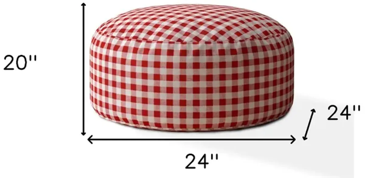 Cotton Round Gingham Pouf Ottoman - Red / White