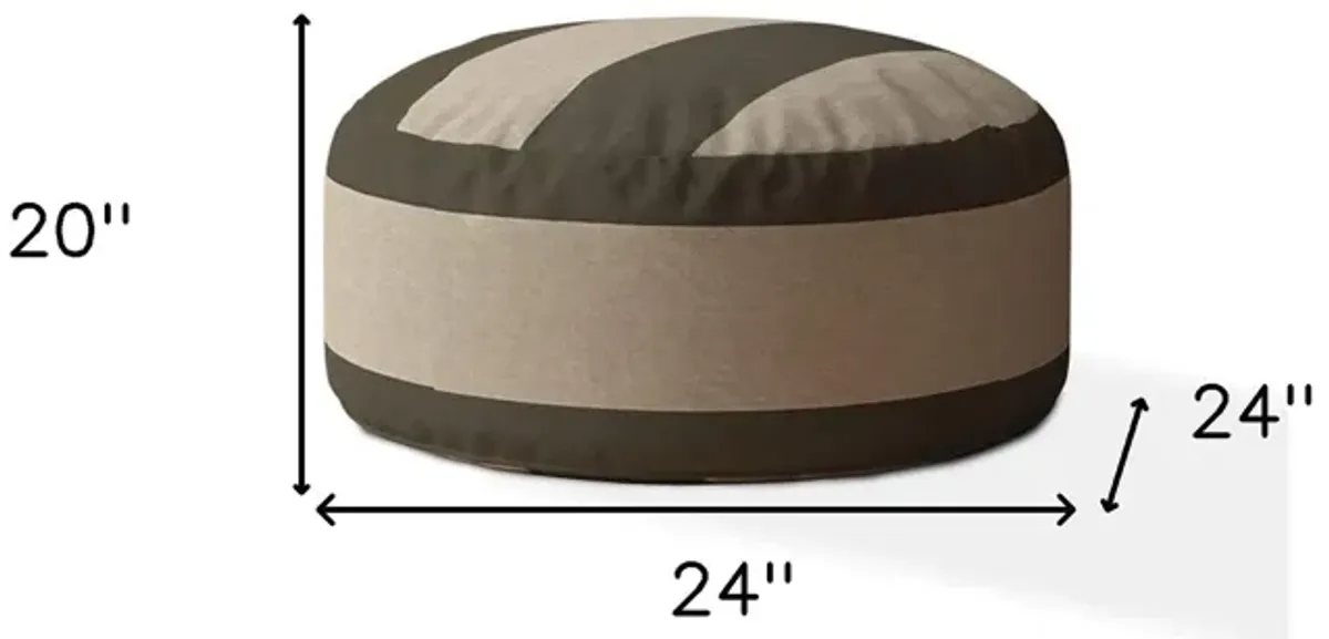 Cotton Round Striped Pouf Ottoman - Green