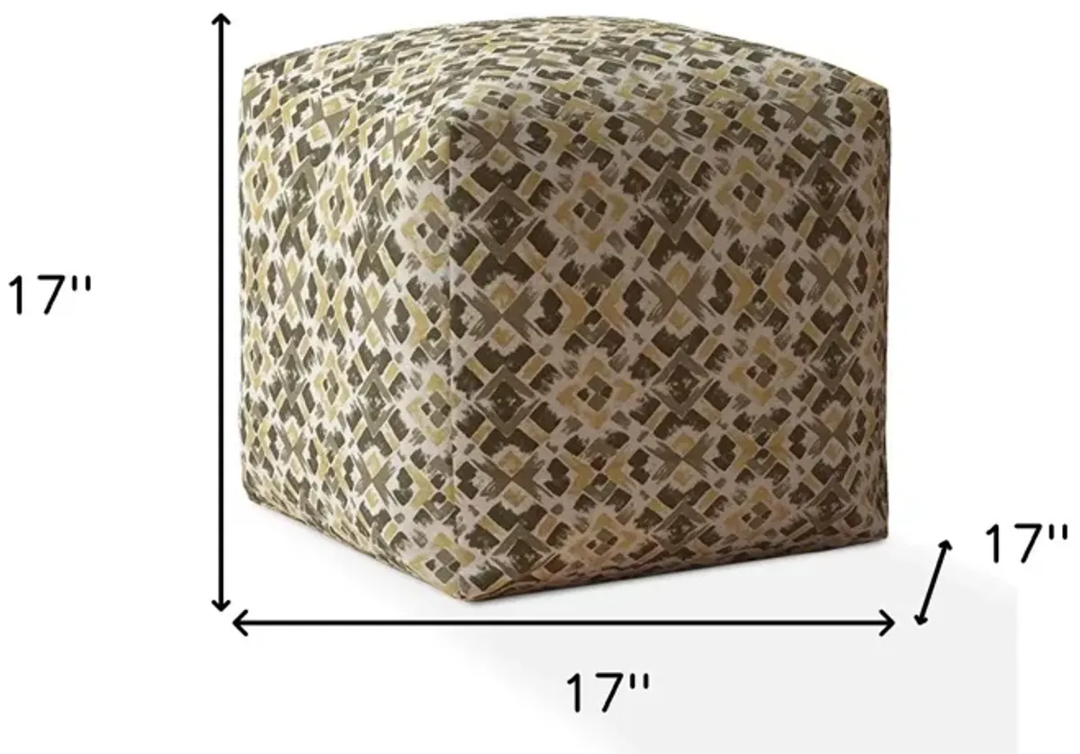 Cotton Geometric Pouf Ottoman - Beige