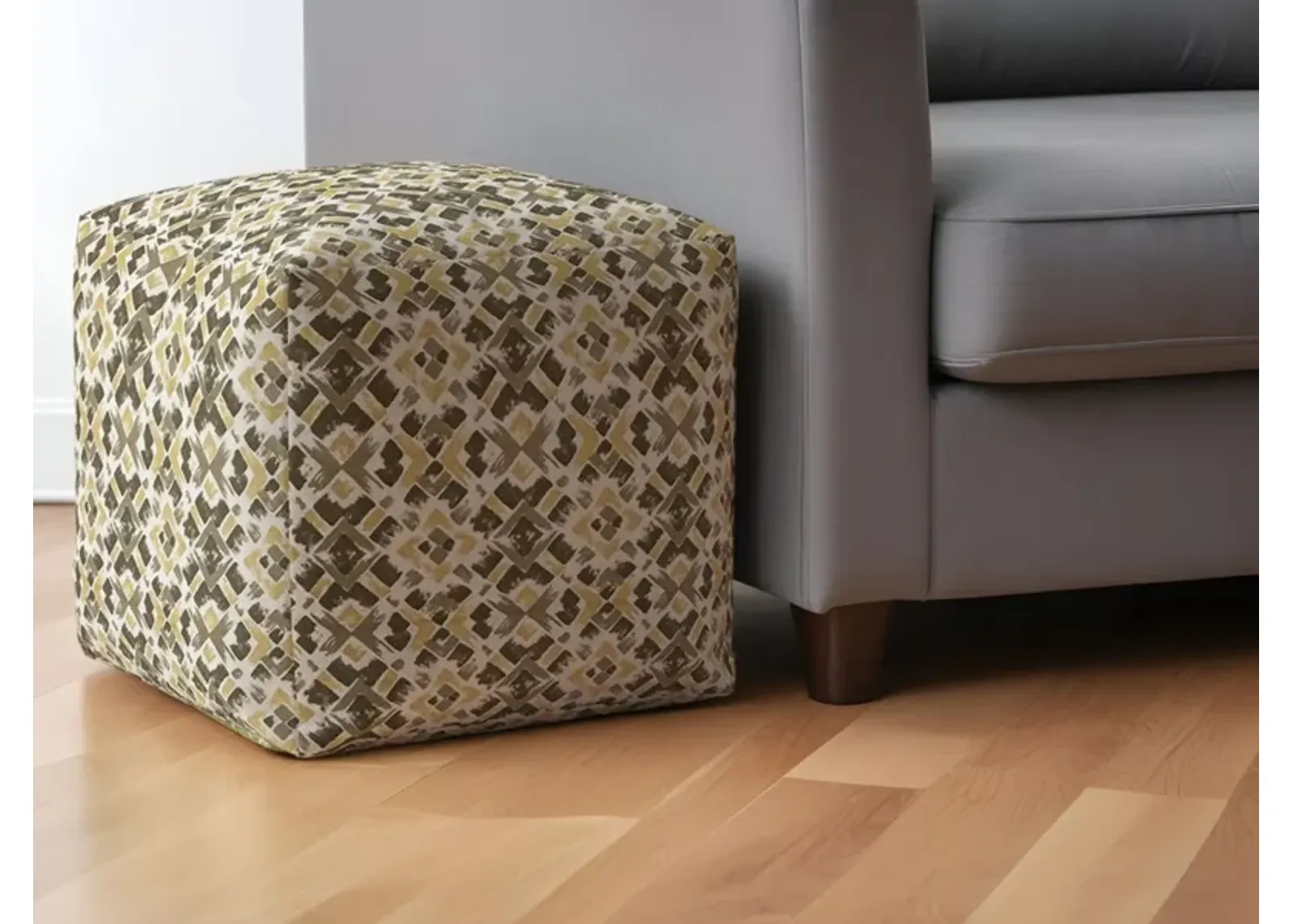 Cotton Geometric Pouf Ottoman - Beige