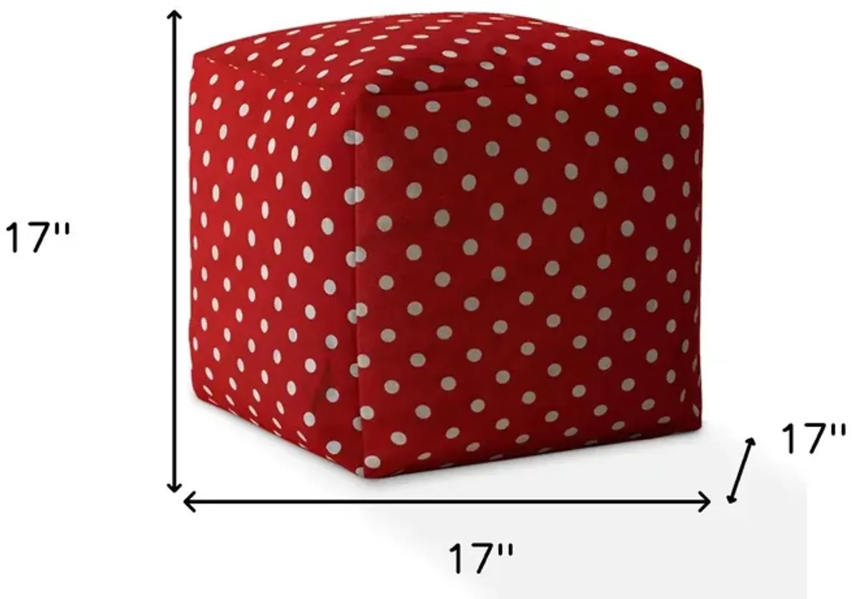 Cotton Polka Dots Pouf Ottoman - Red