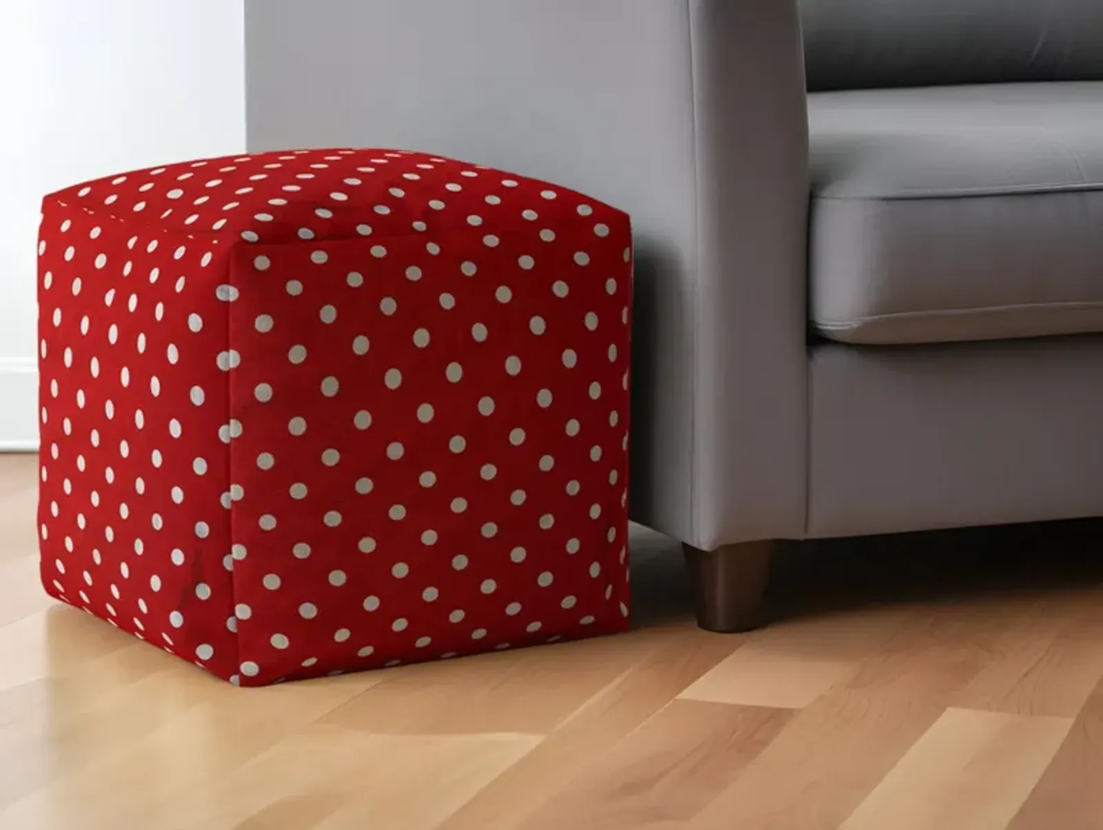 Cotton Polka Dots Pouf Ottoman - Red