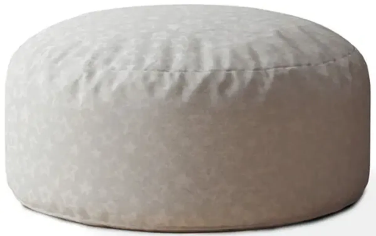 Cotton Round Abstract Pouf Ottoman - Gray