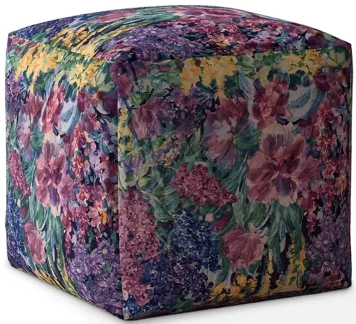 Cotton Floral Pouf Ottoman - Green