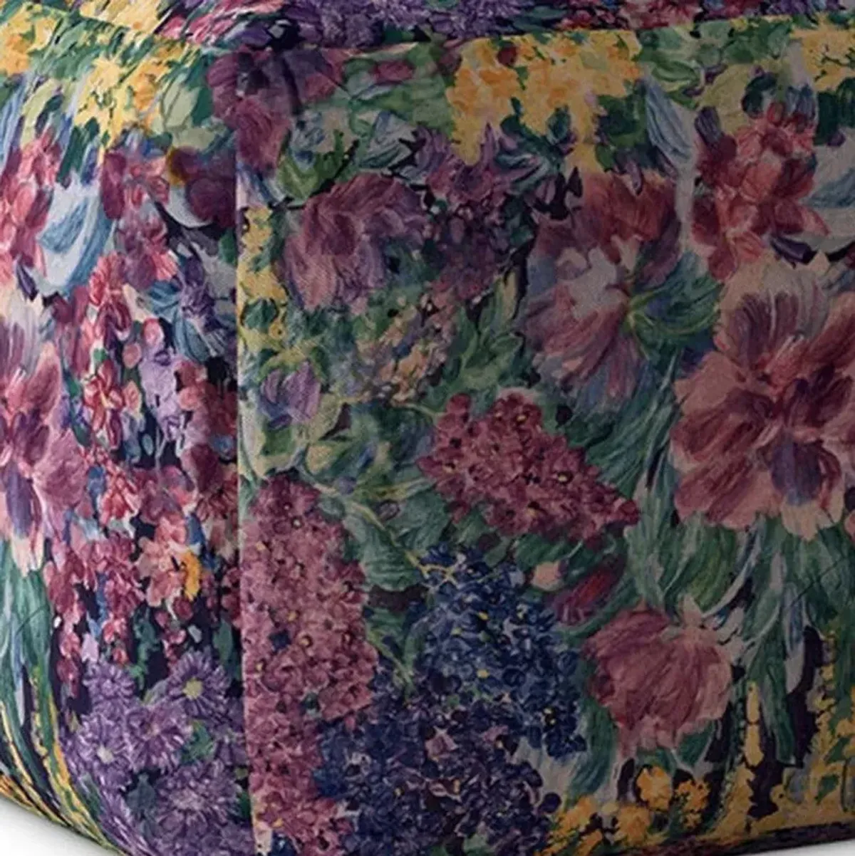 Cotton Floral Pouf Ottoman - Green