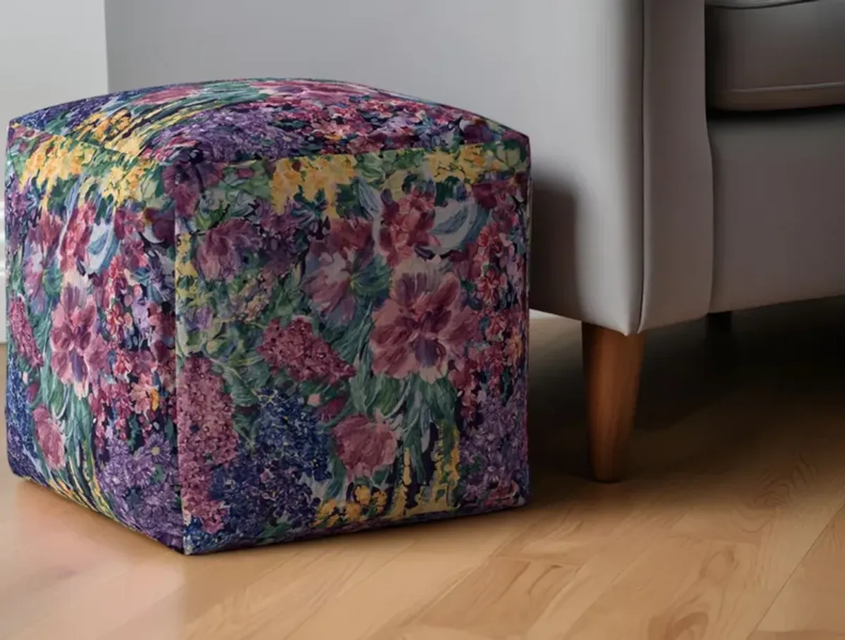 Cotton Floral Pouf Ottoman - Green