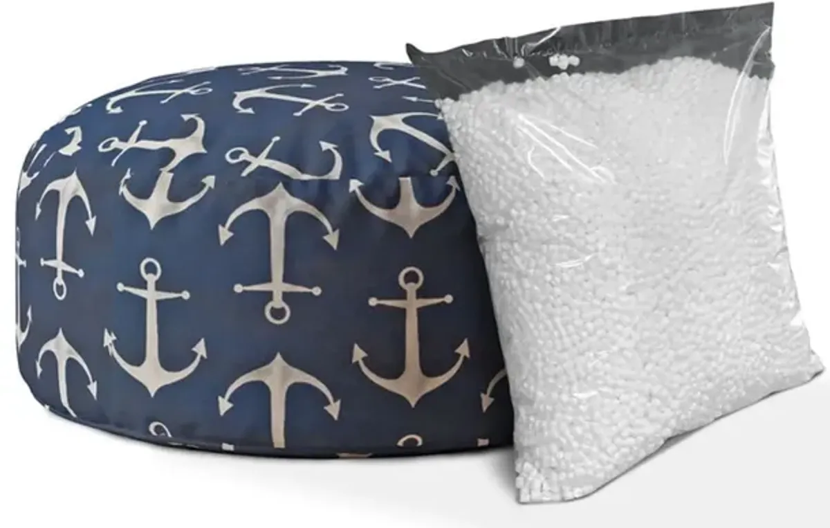 Twill Round Anchor Pouf Cover - Blue