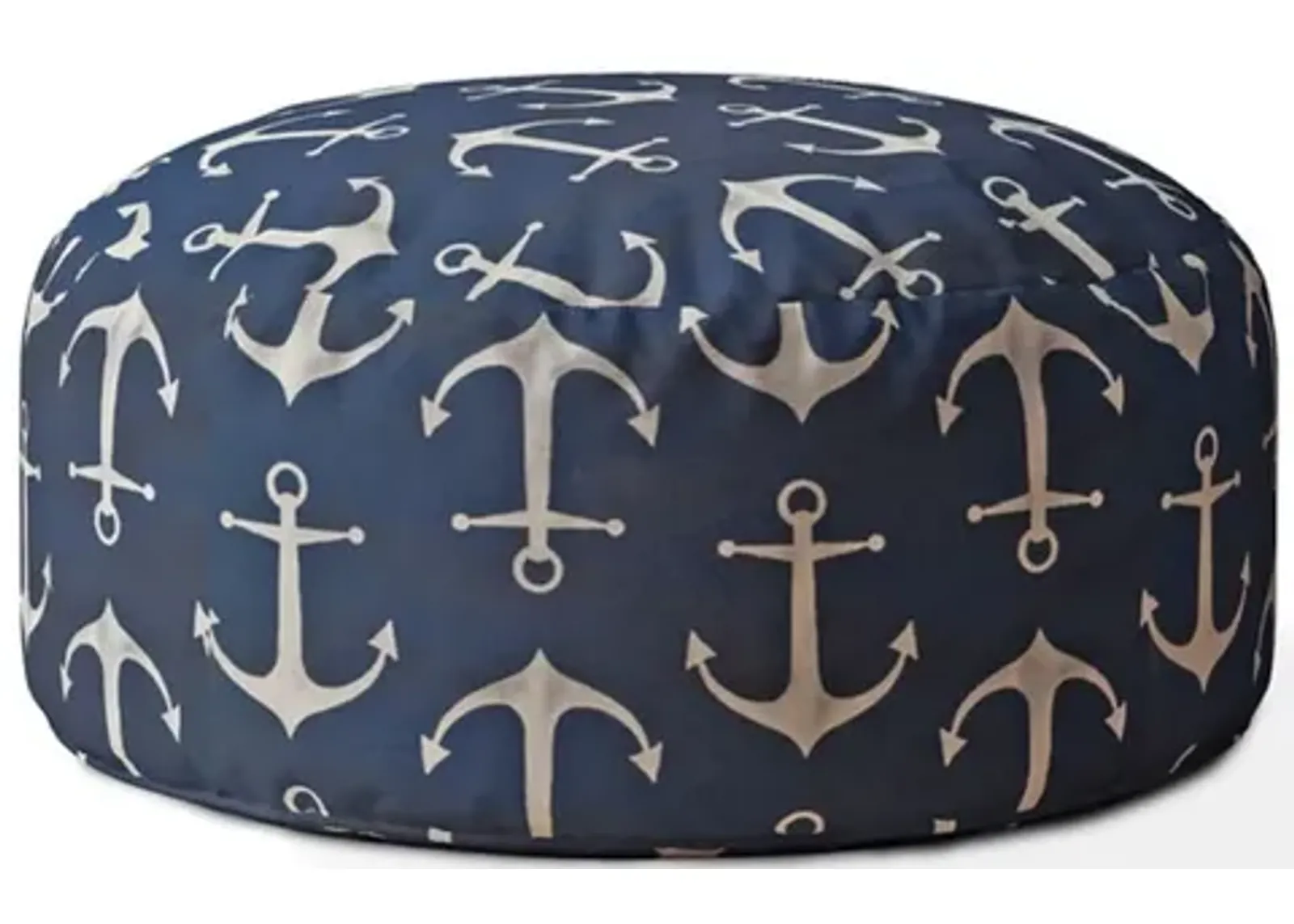 Twill Round Anchor Pouf Cover - Blue