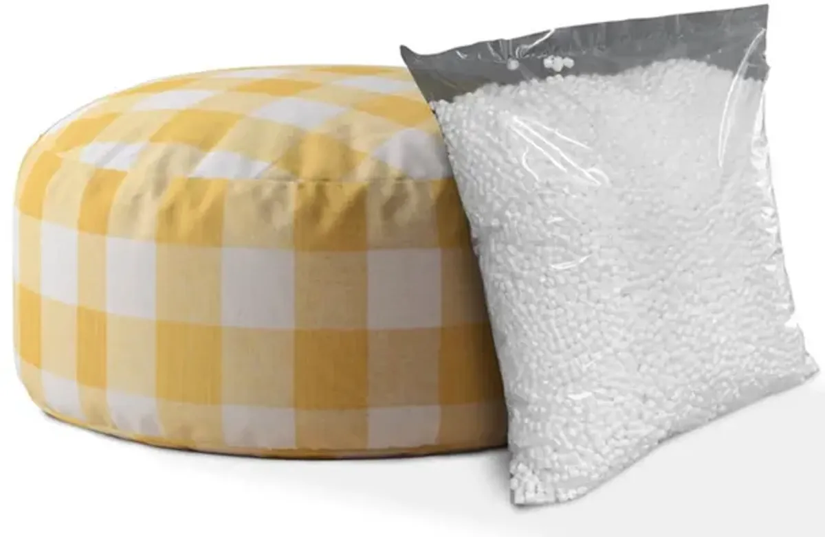 Canvas Round Gingham Pouf Cover - Yellow / White