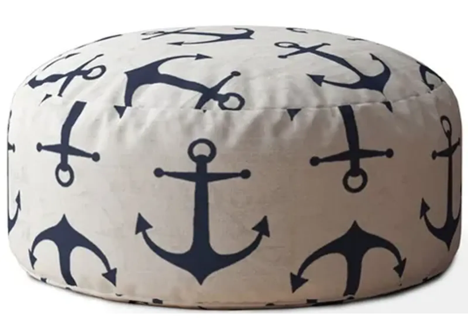 Canvas Round Anchor Pouf Cover - Blue