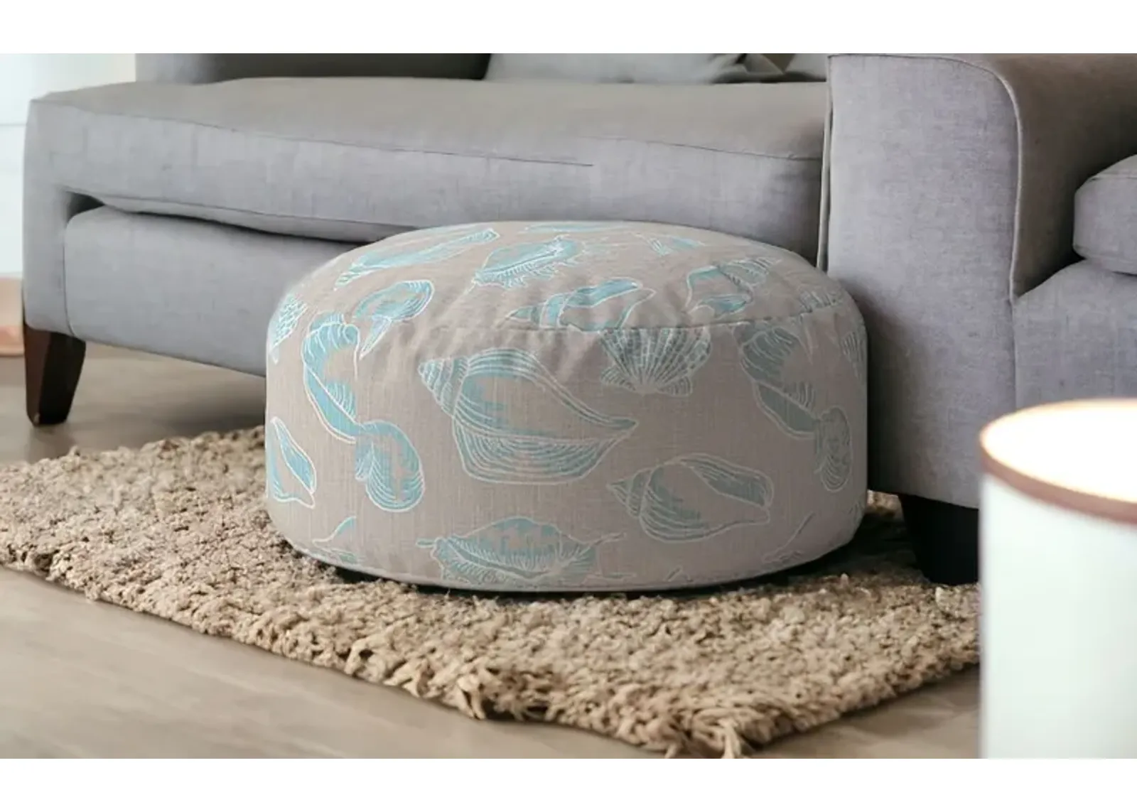 Canvas Round Seashell Pouf Cover - Blue