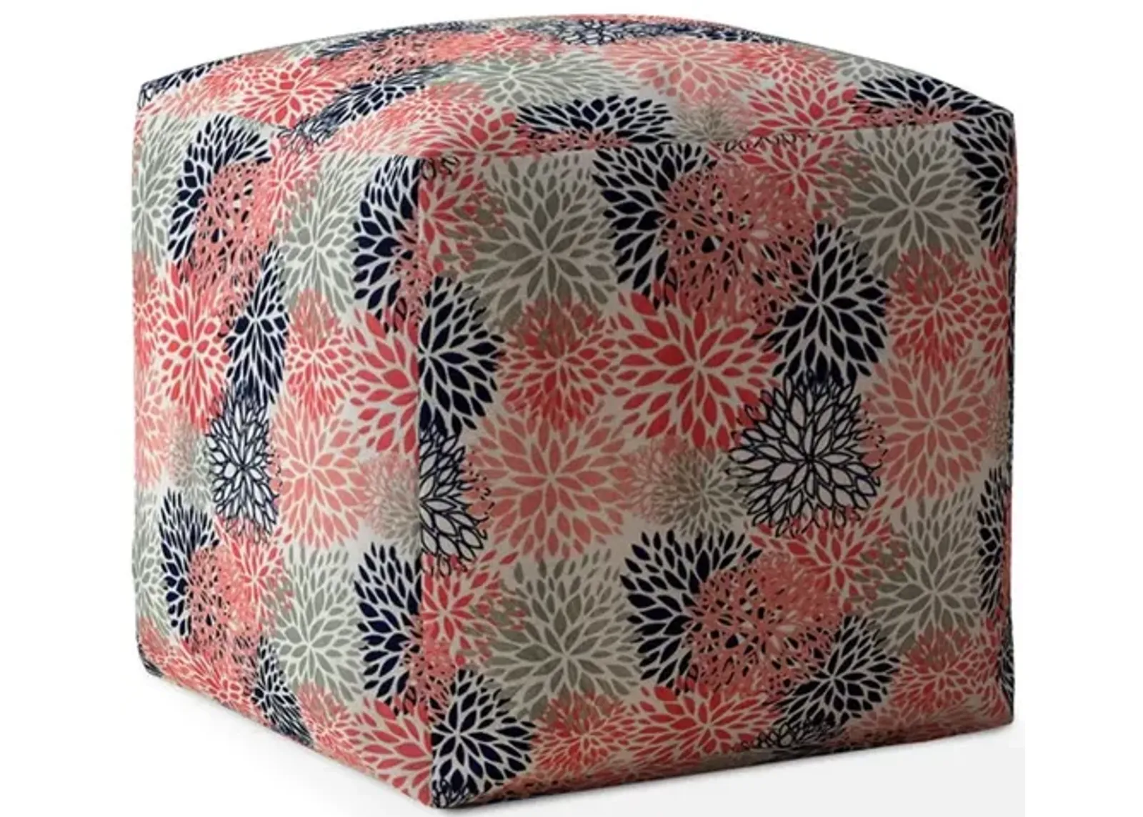 Polyester Floral Pouf Cover - Coral