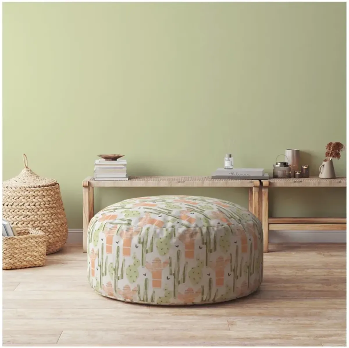 Cotton Round Cactus Pouf Cover - Orange