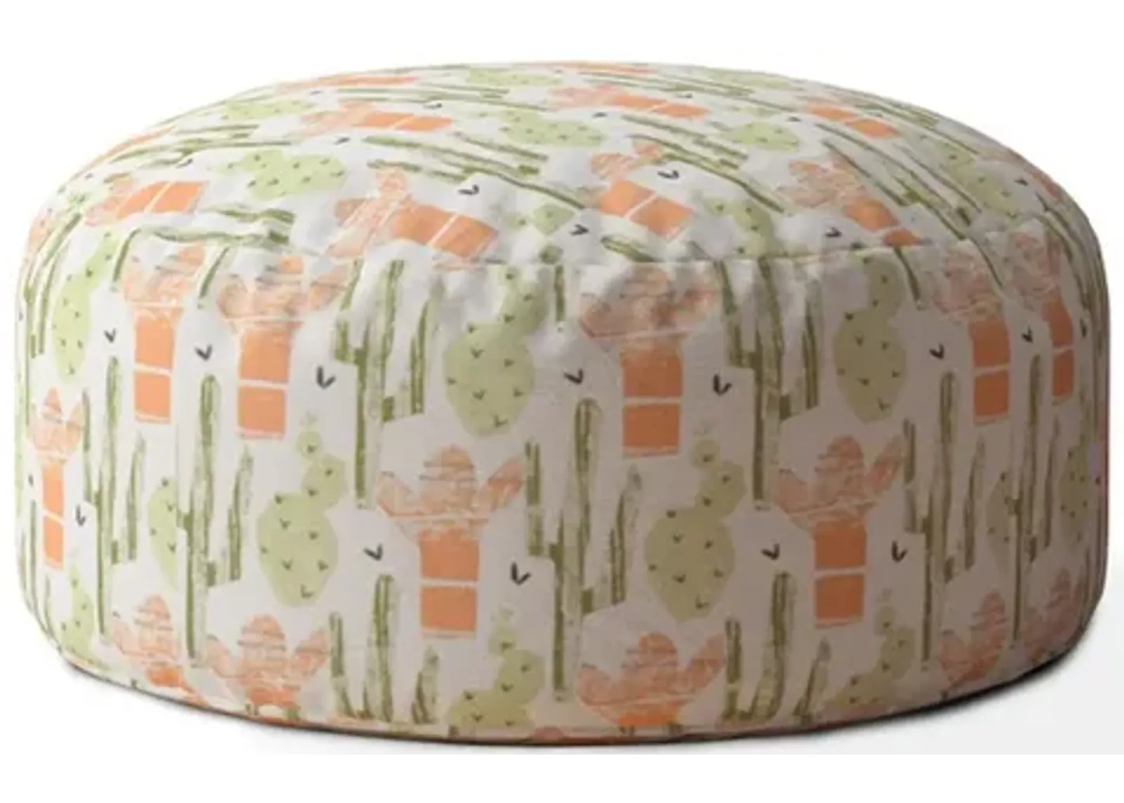 Cotton Round Cactus Pouf Cover - Orange